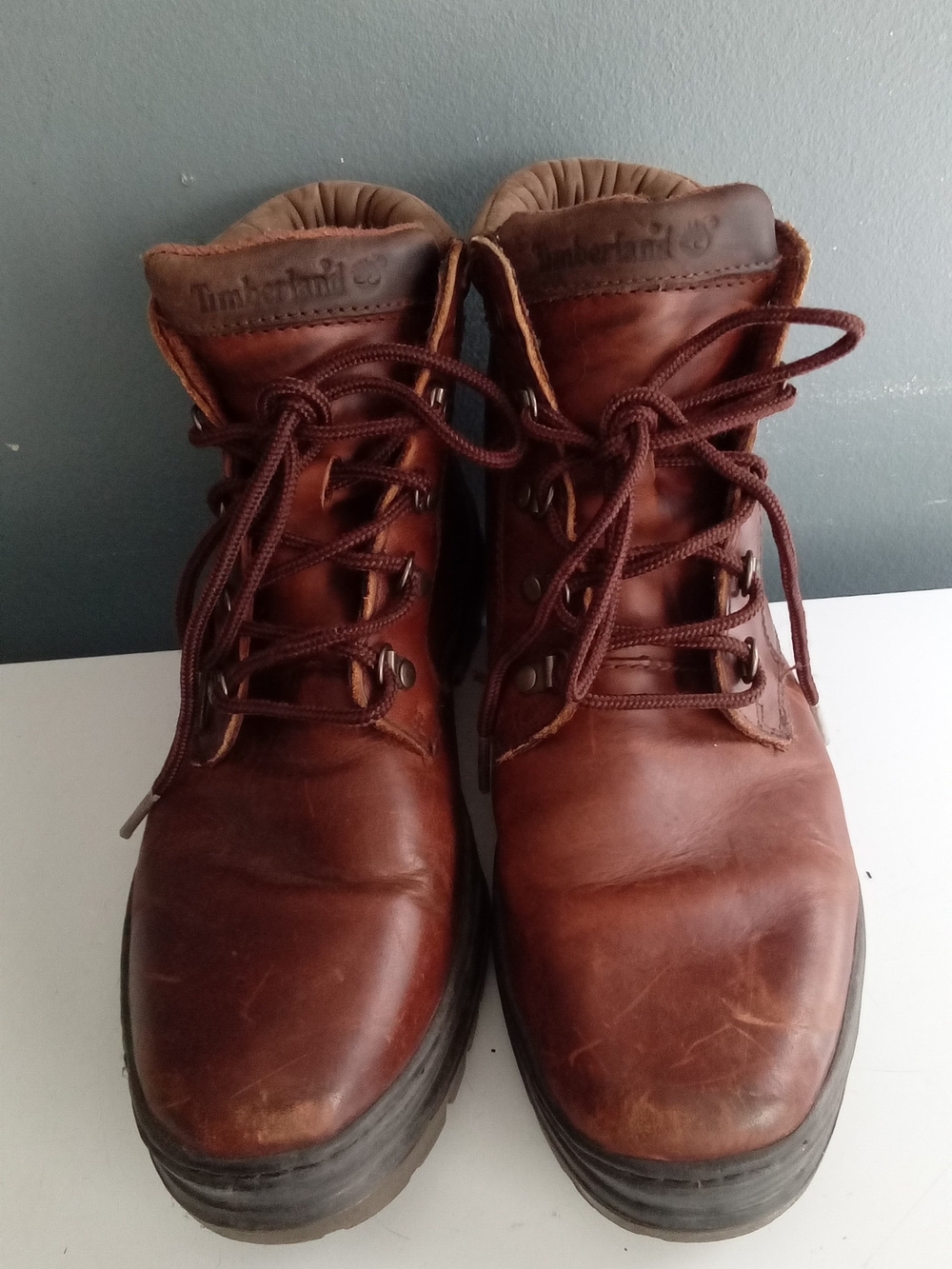Timberland Brown Leather Hiking Work Boots with Lace-Up Front Size 10